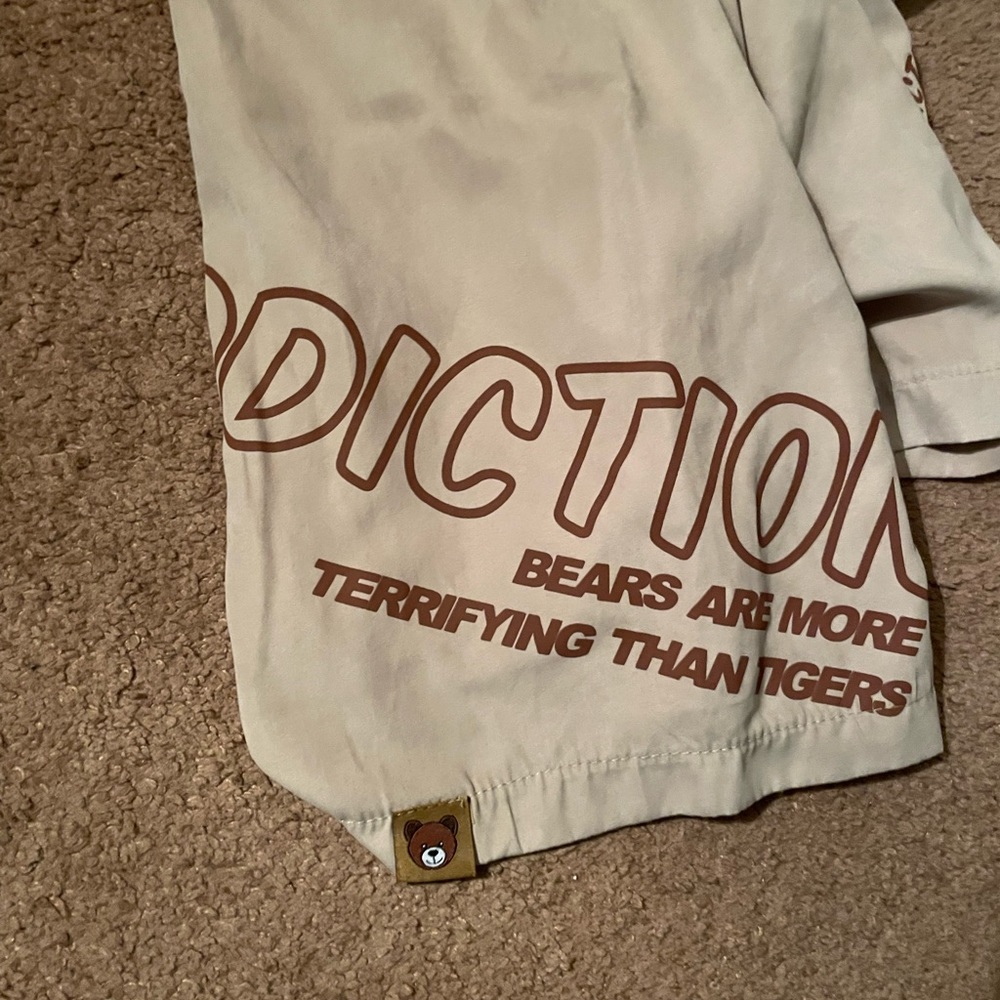 Vintage Teddy Addiction Gym Shorts Minimalist Style Drawstring Bottoms - Picture 3 of 5